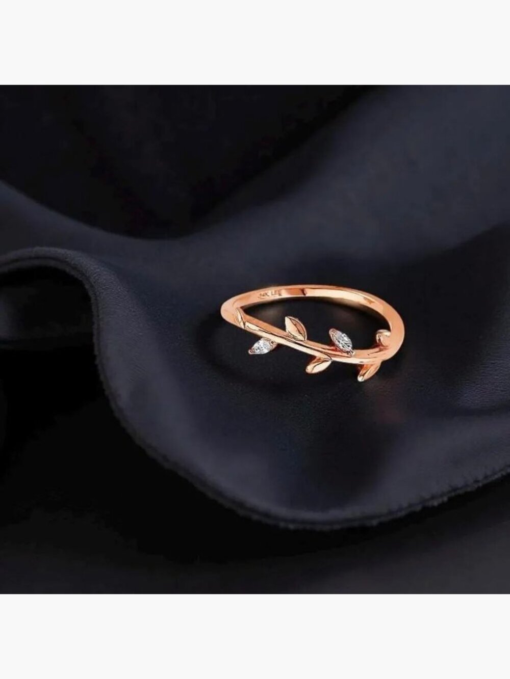 14K Rose Gold Leaf CZ Ring | Nature Inspired Pink Gold Ring Gift